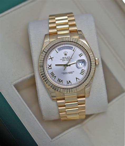 rolex day date 2 yellow gold silver dial|day date 40mm yellow gold.